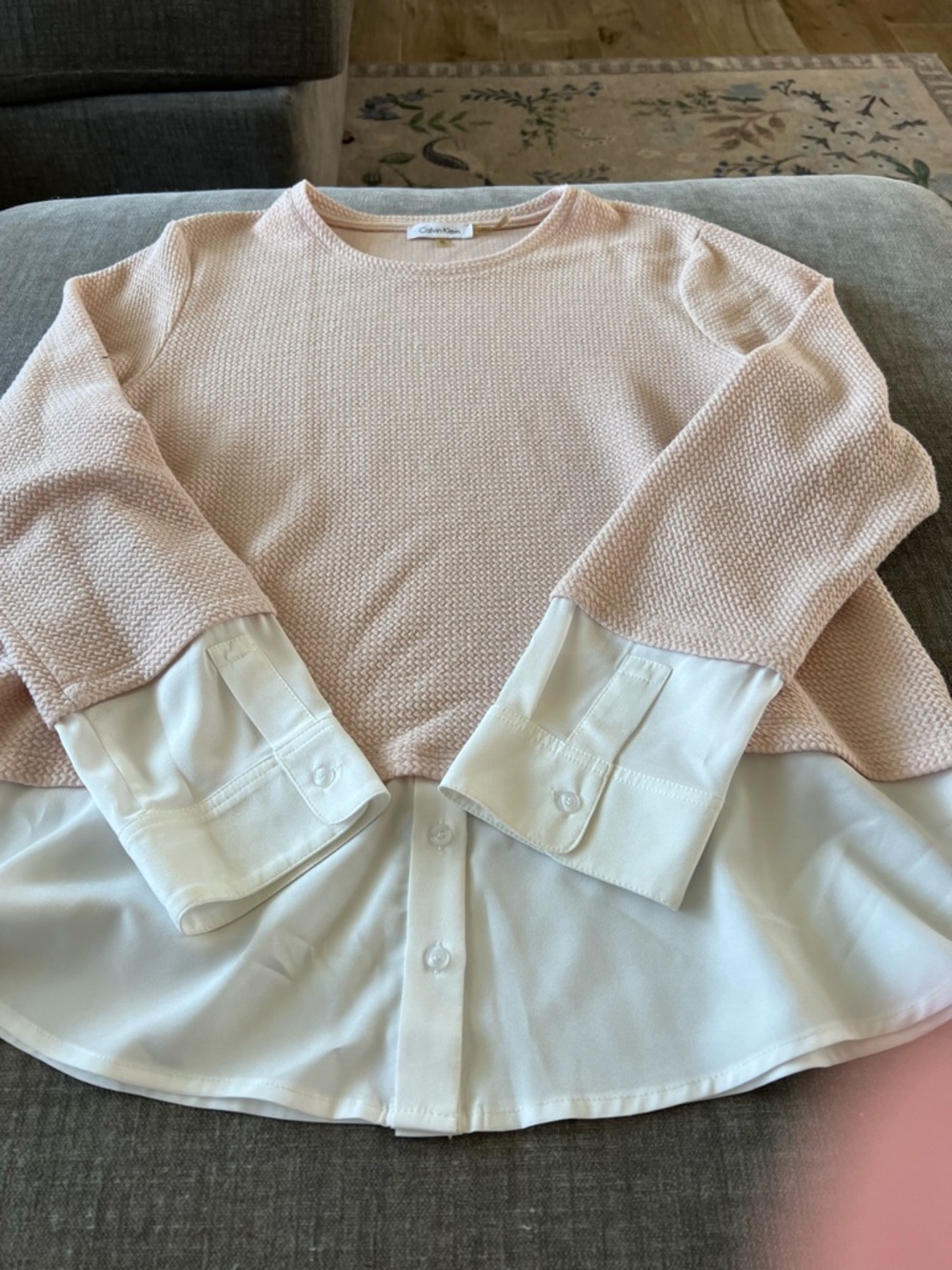 Calvin Klein Light Pink Knit Pullover with White Shirt Hem